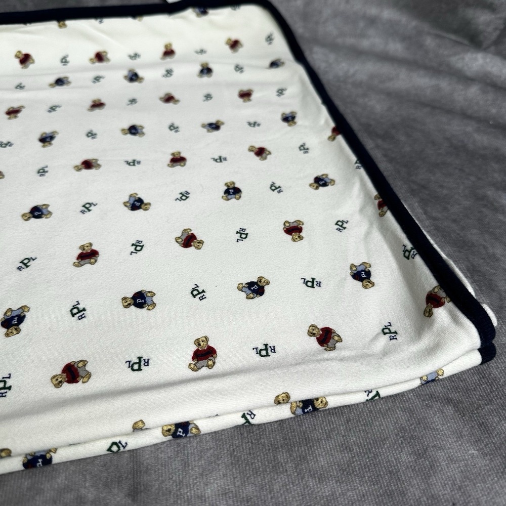 Ralph Lauren Blue Jean Teddy Bear Baby Receiving Blanket 24.5 x 29" - Picture 3 of 5